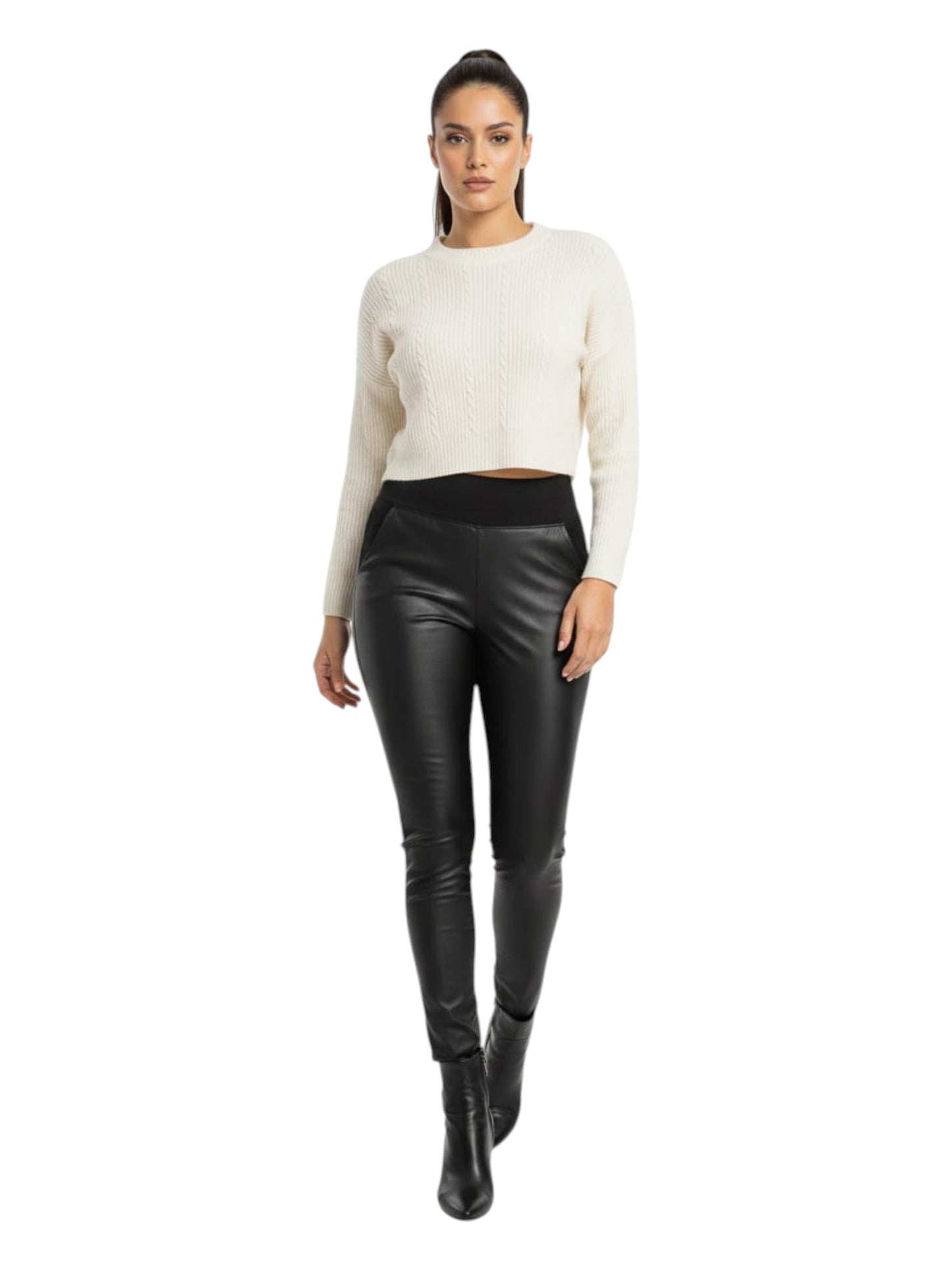 Women's Plain Leather Pant,Black