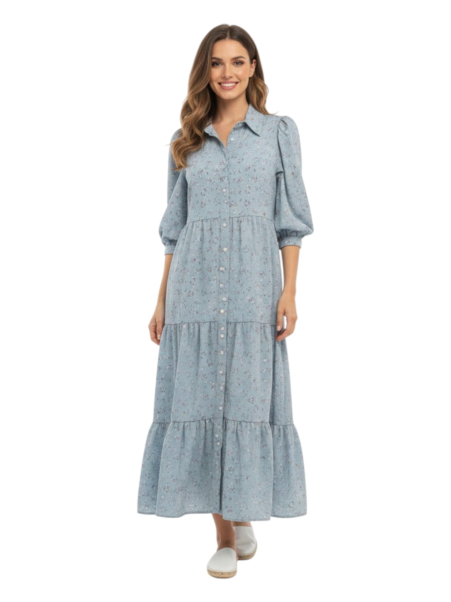 Women's Floral Printed Dress,Light Blue