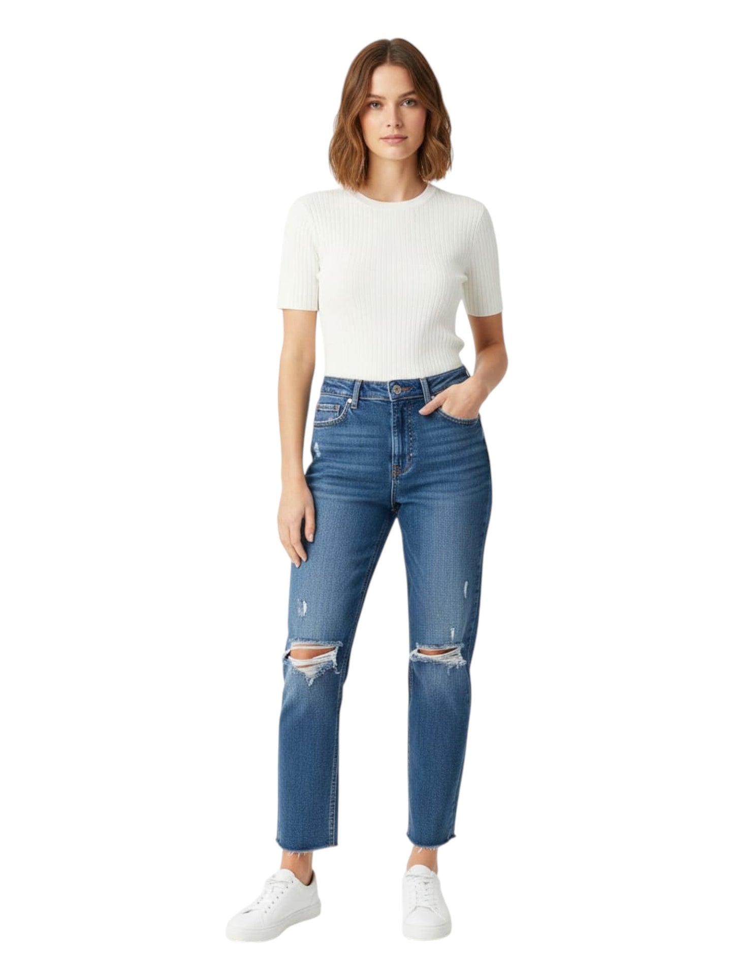 Women's Ripped Washed Jeans,Blue