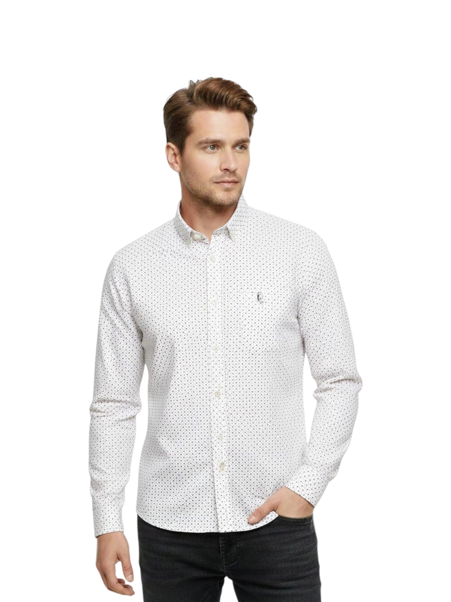 Men's Printed Dress Shirt,White