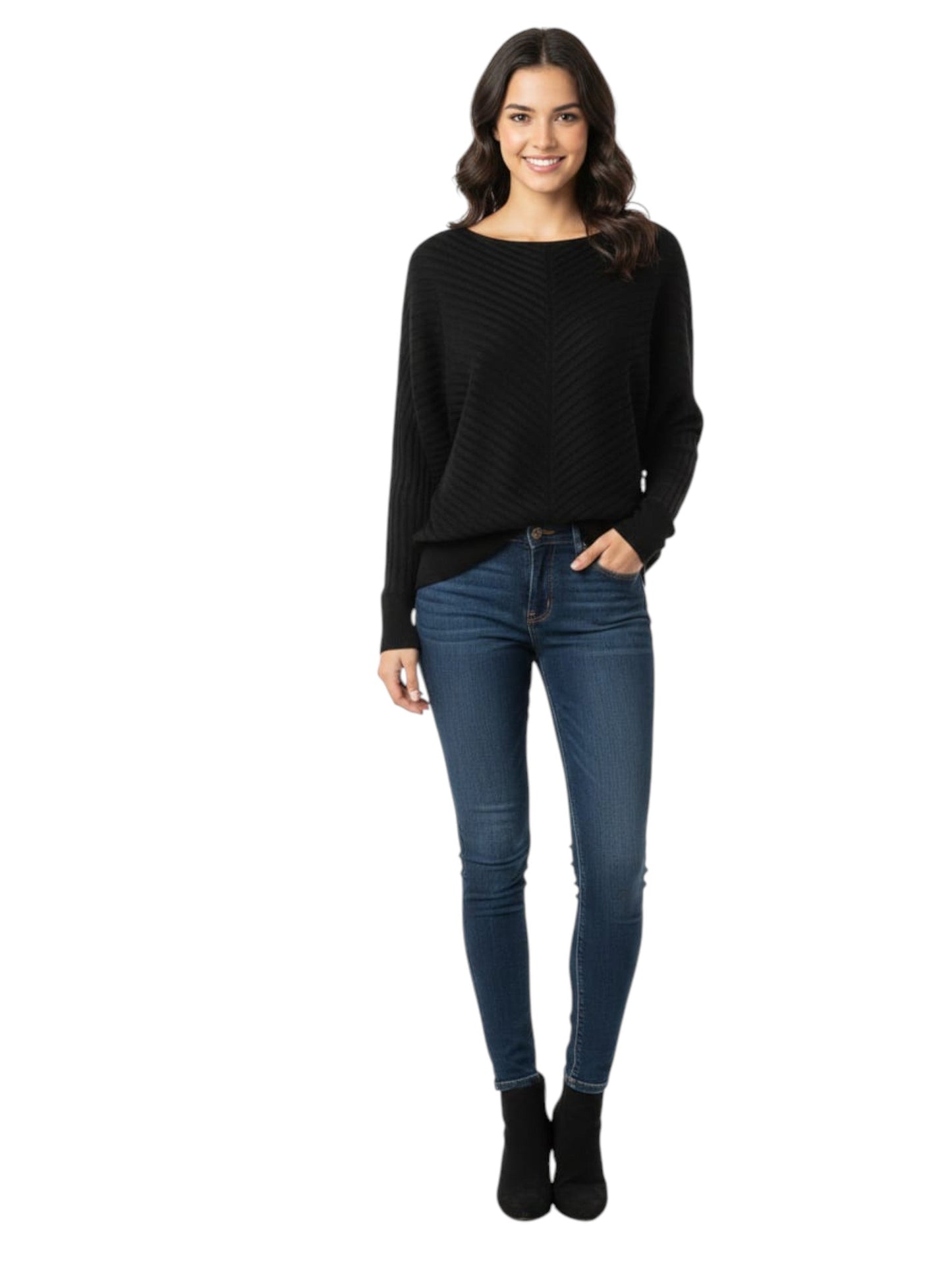 Women's Ribbed Knitted Top,Black