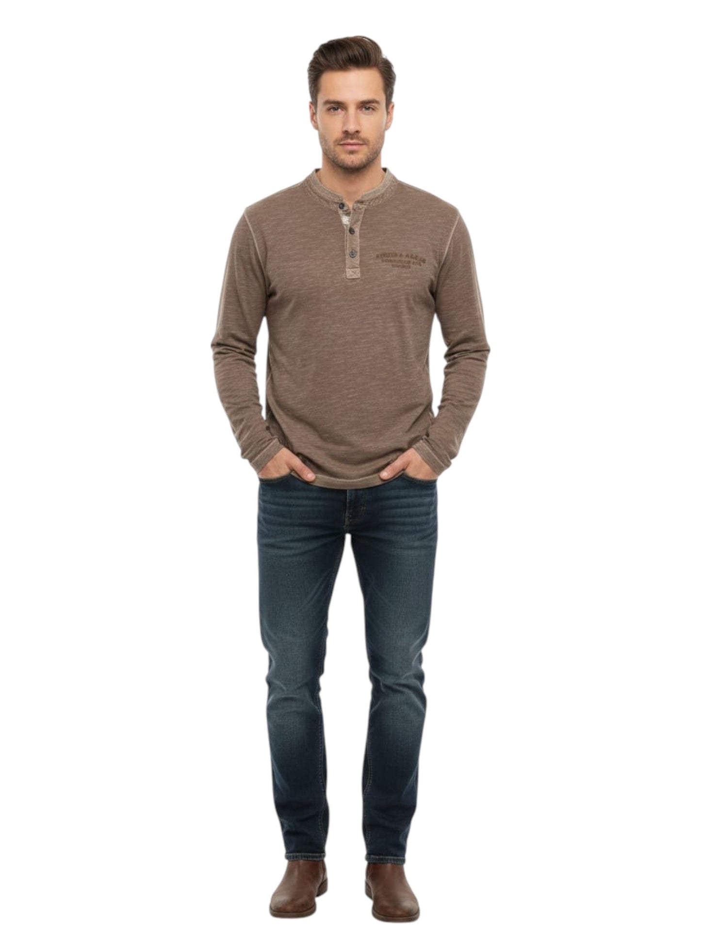 Men's Printed Top,Dark Beige