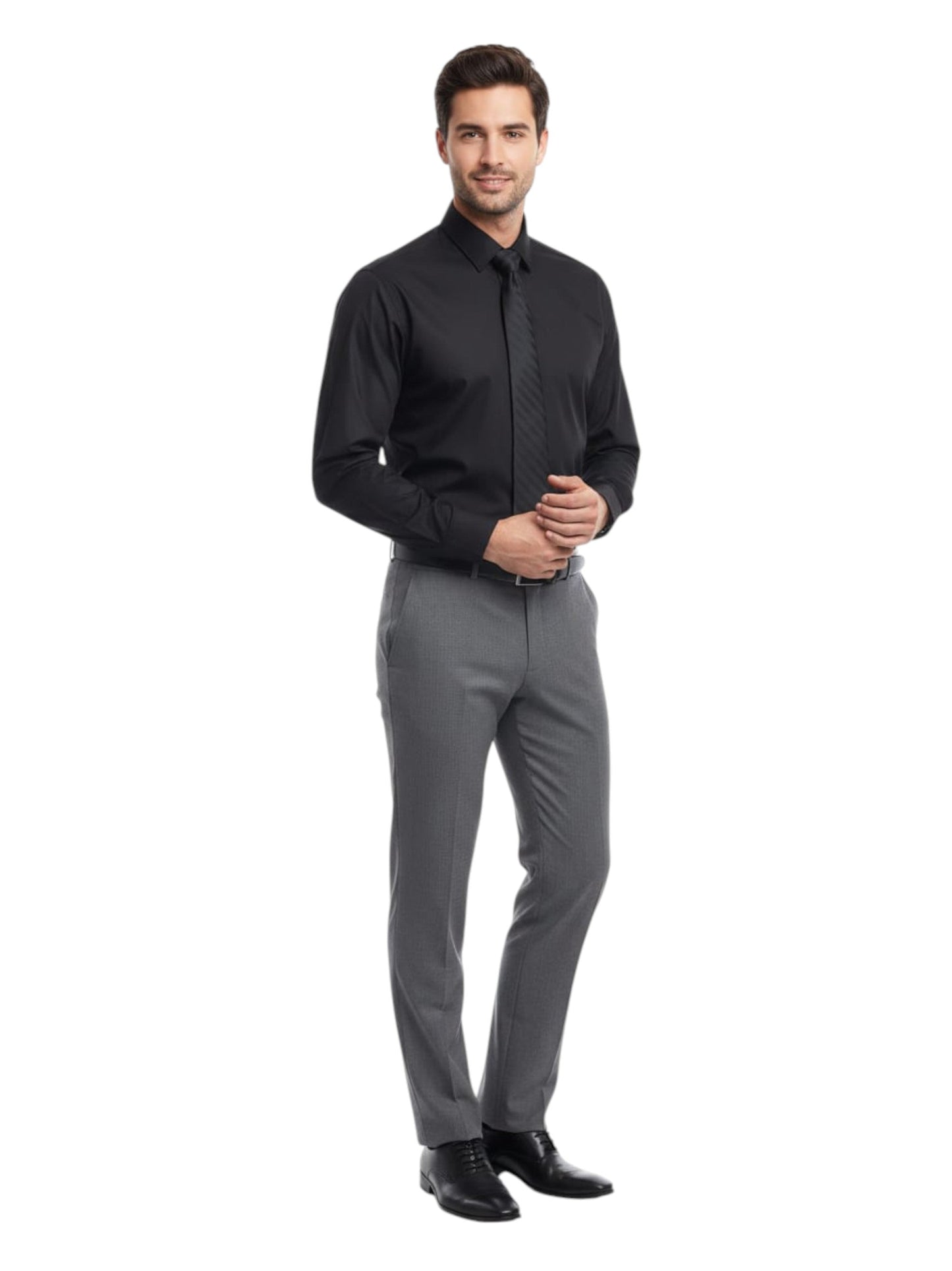 Men's Plain Dress Shirt&Tie,Black