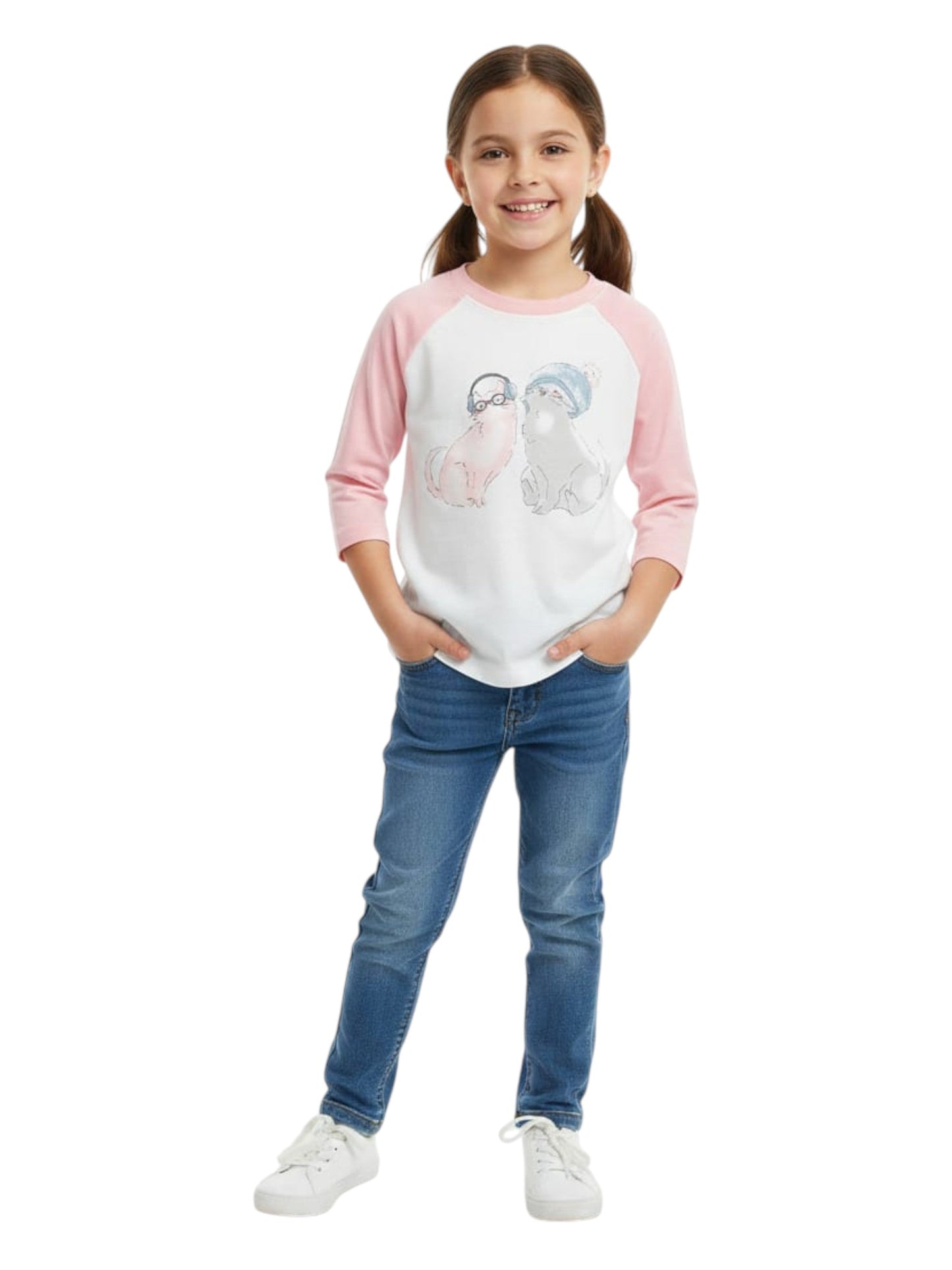 Kids Girl's Graphic Printed Top,White/Pink