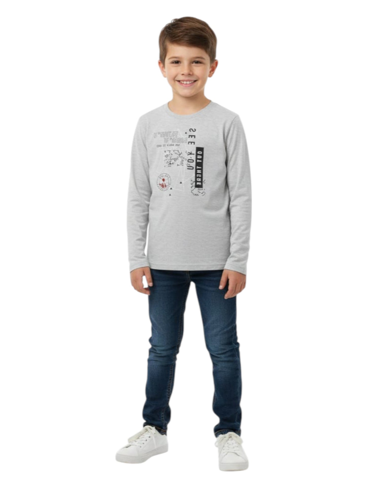 Kids Boy's Graphic Printed Top,Light Grey