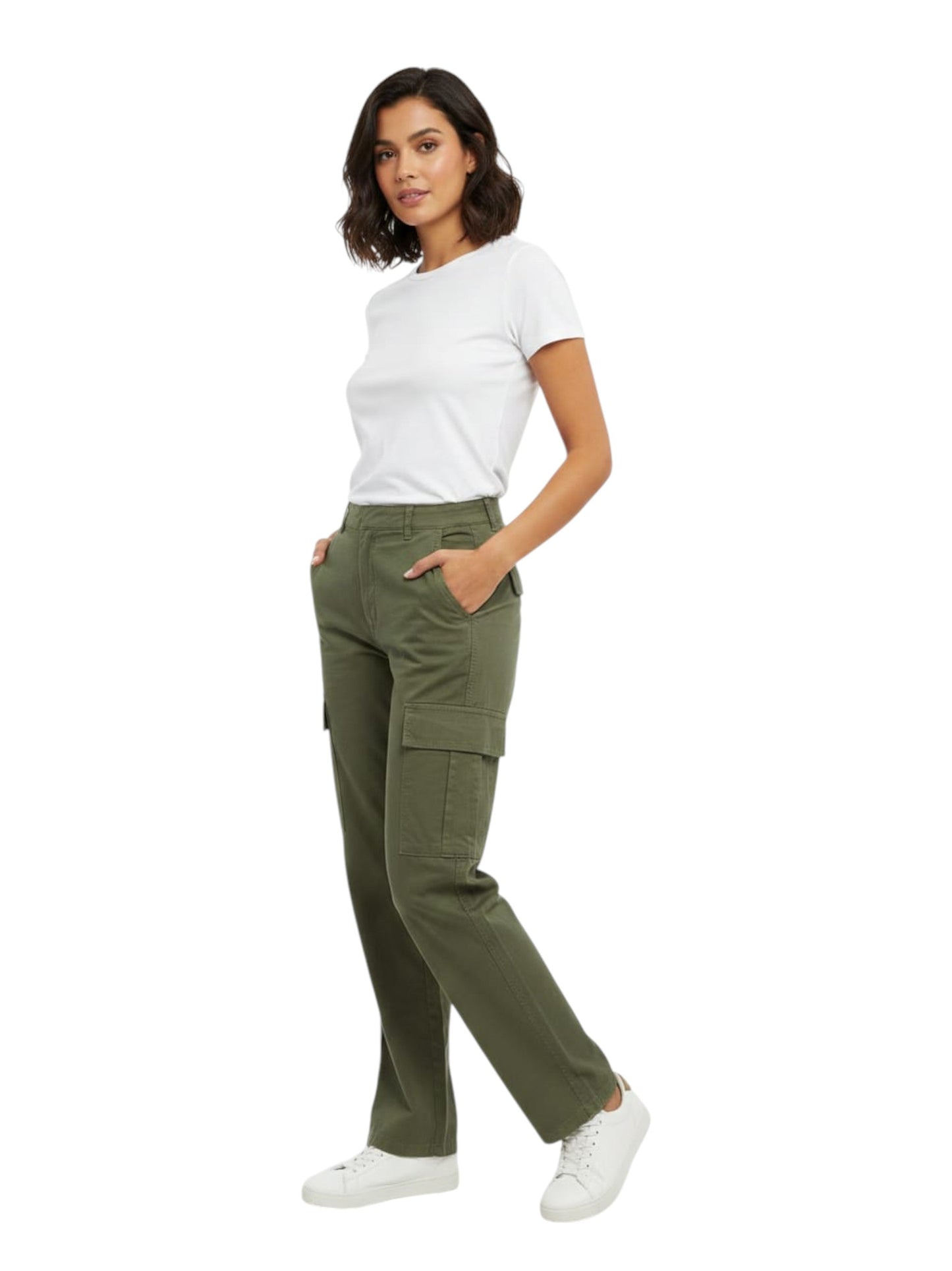 Women's Plain Solid Cargo pant,Olive