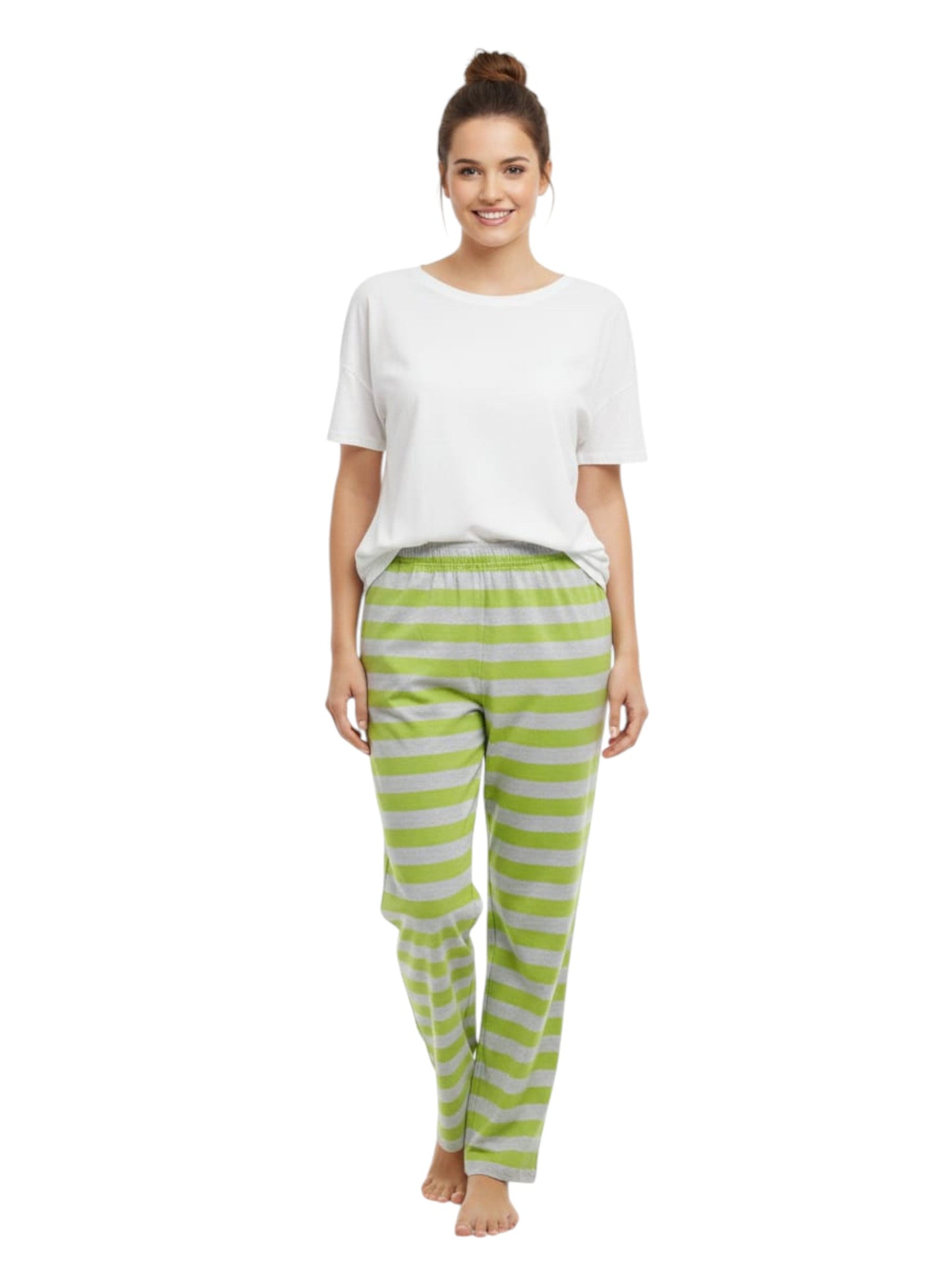 Women's Striped Sleepwear Pant,Light Green/Grey