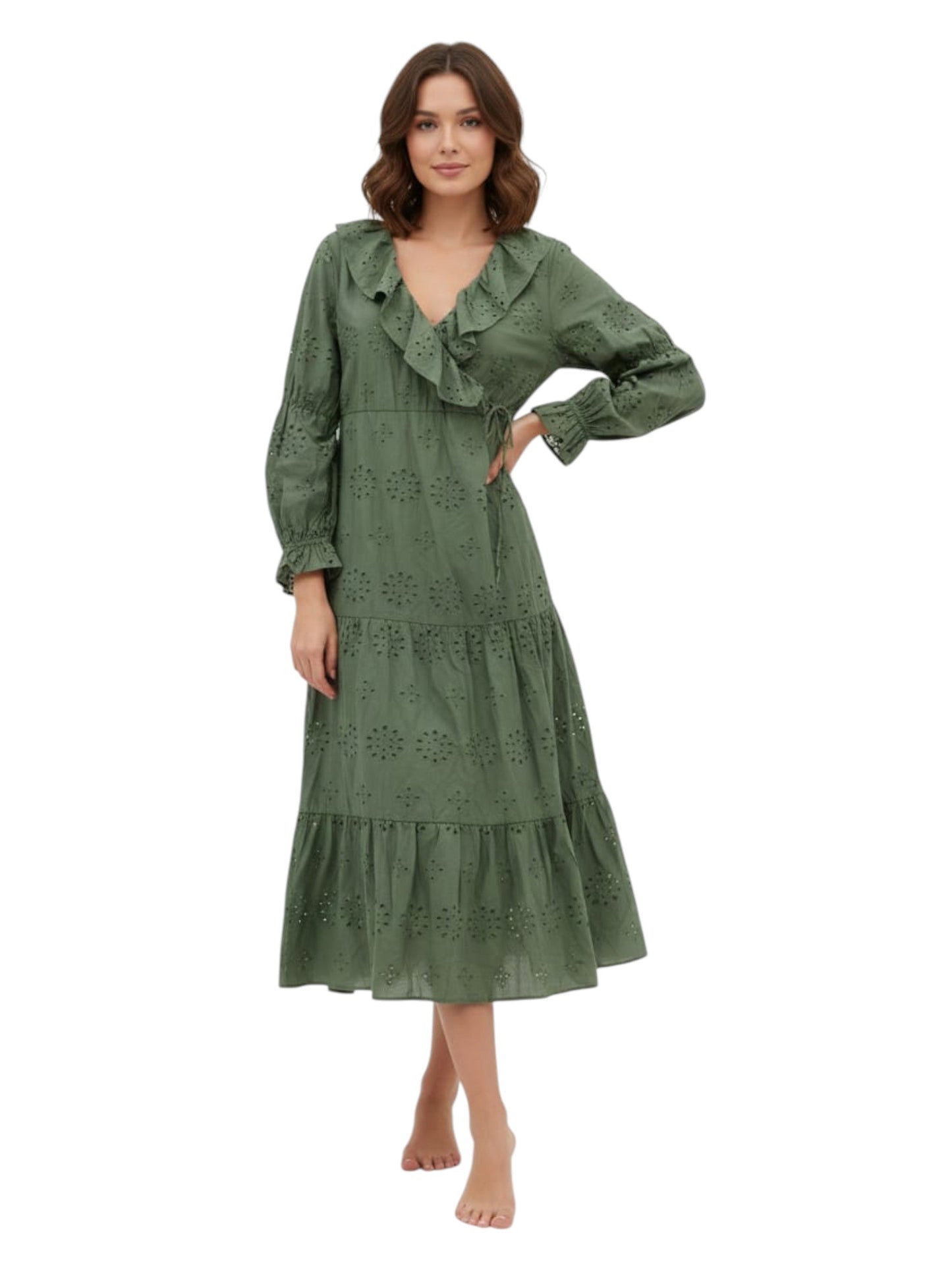 Women's Floral Embroidered Dress,Olive