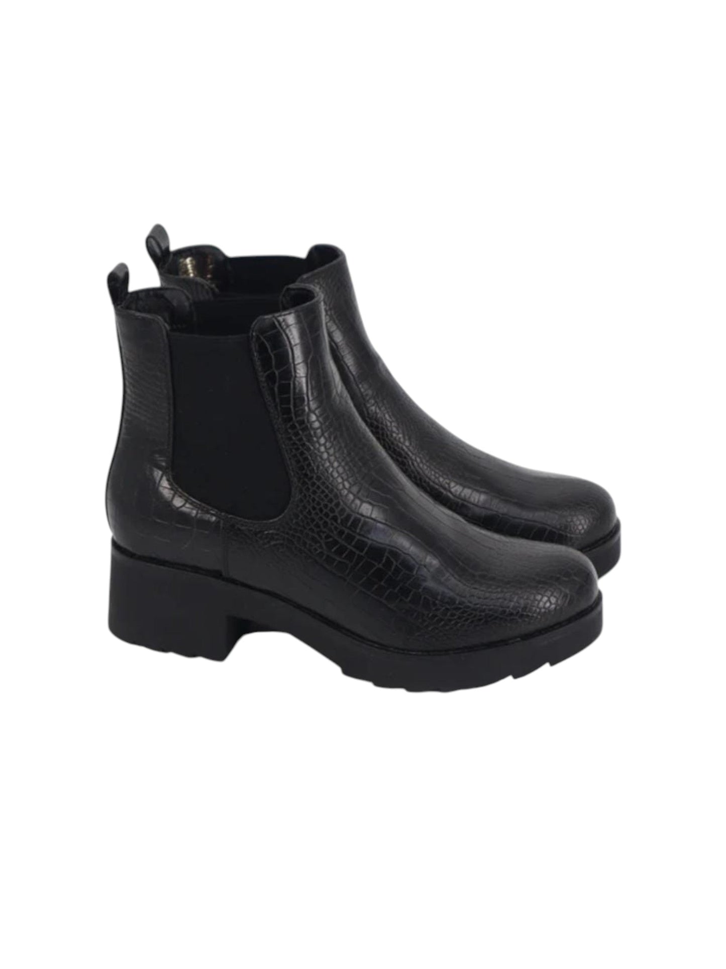 Women's Croc Leather Anke Boots,Black