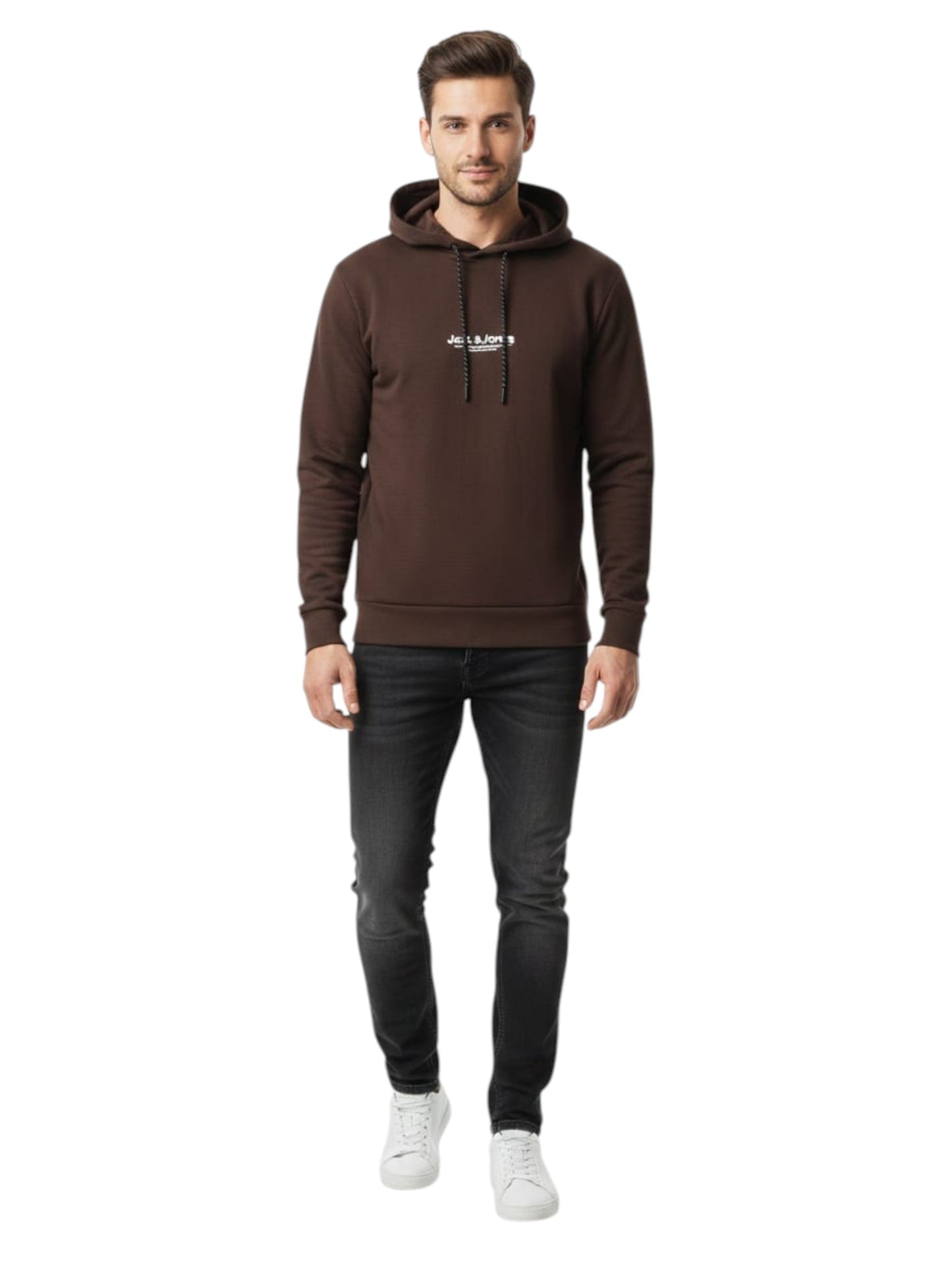 Men's Brand Logo Printed Hoodie,Brown