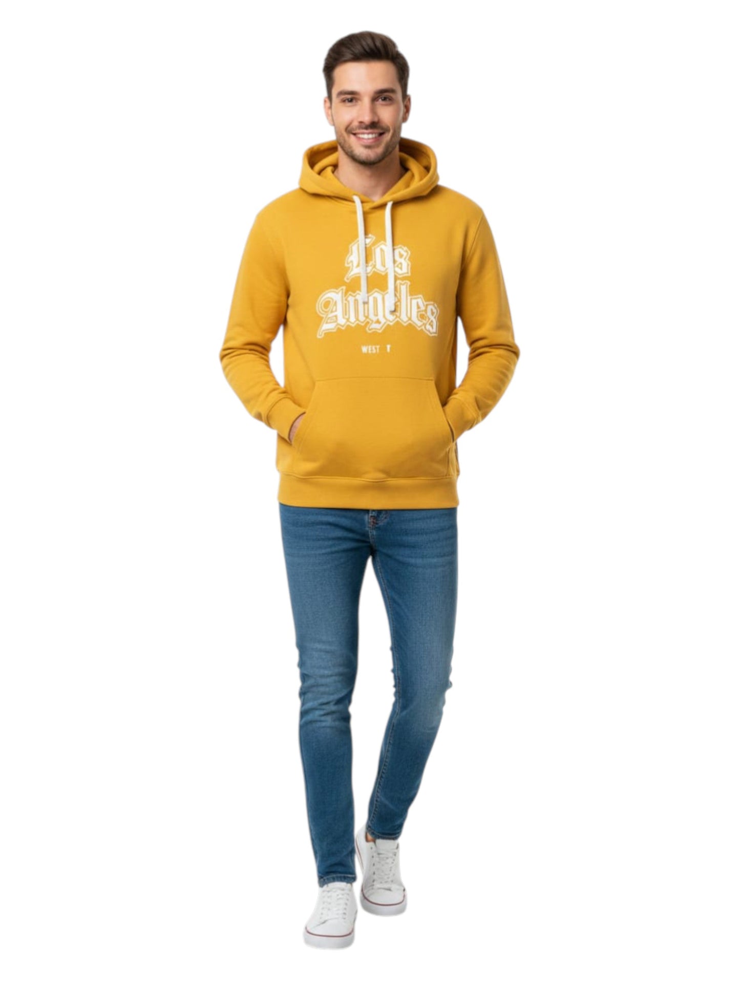 Men's Printed Hoodie,Mustard