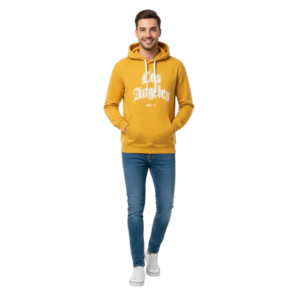 Men's Printed Hoodie,Mustard