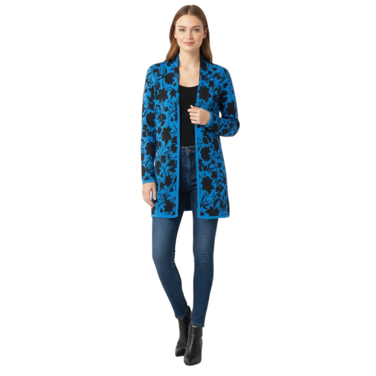 Women's Printed Cardigan,Blue/Black