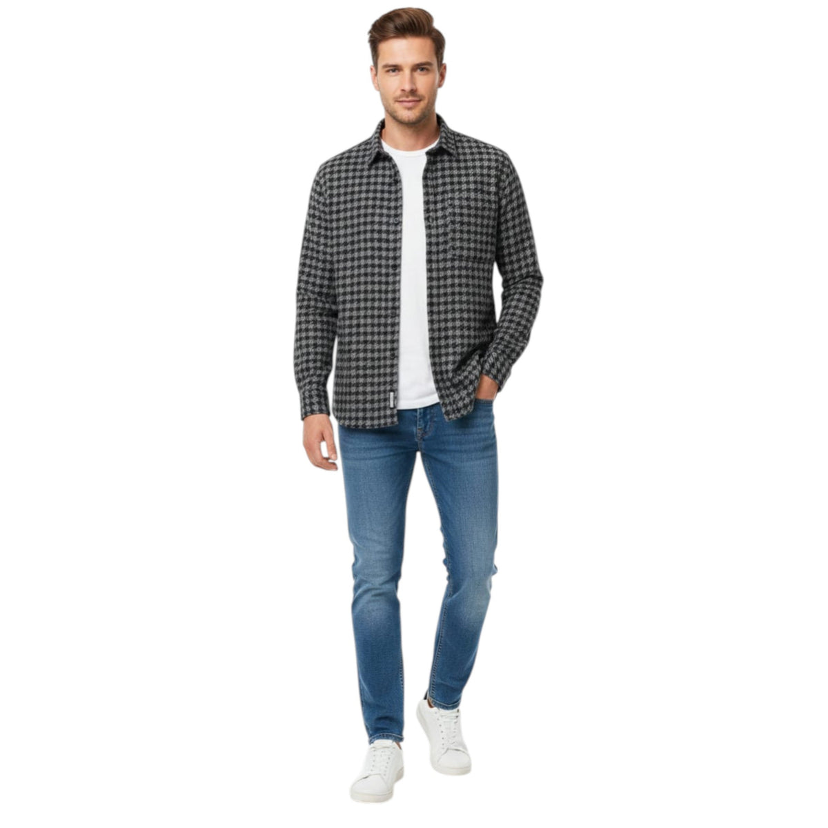 Men's Printed Dress Shirt,Black/White