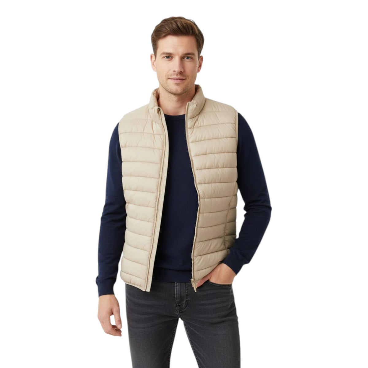 Men's Quilted Vest,Beige