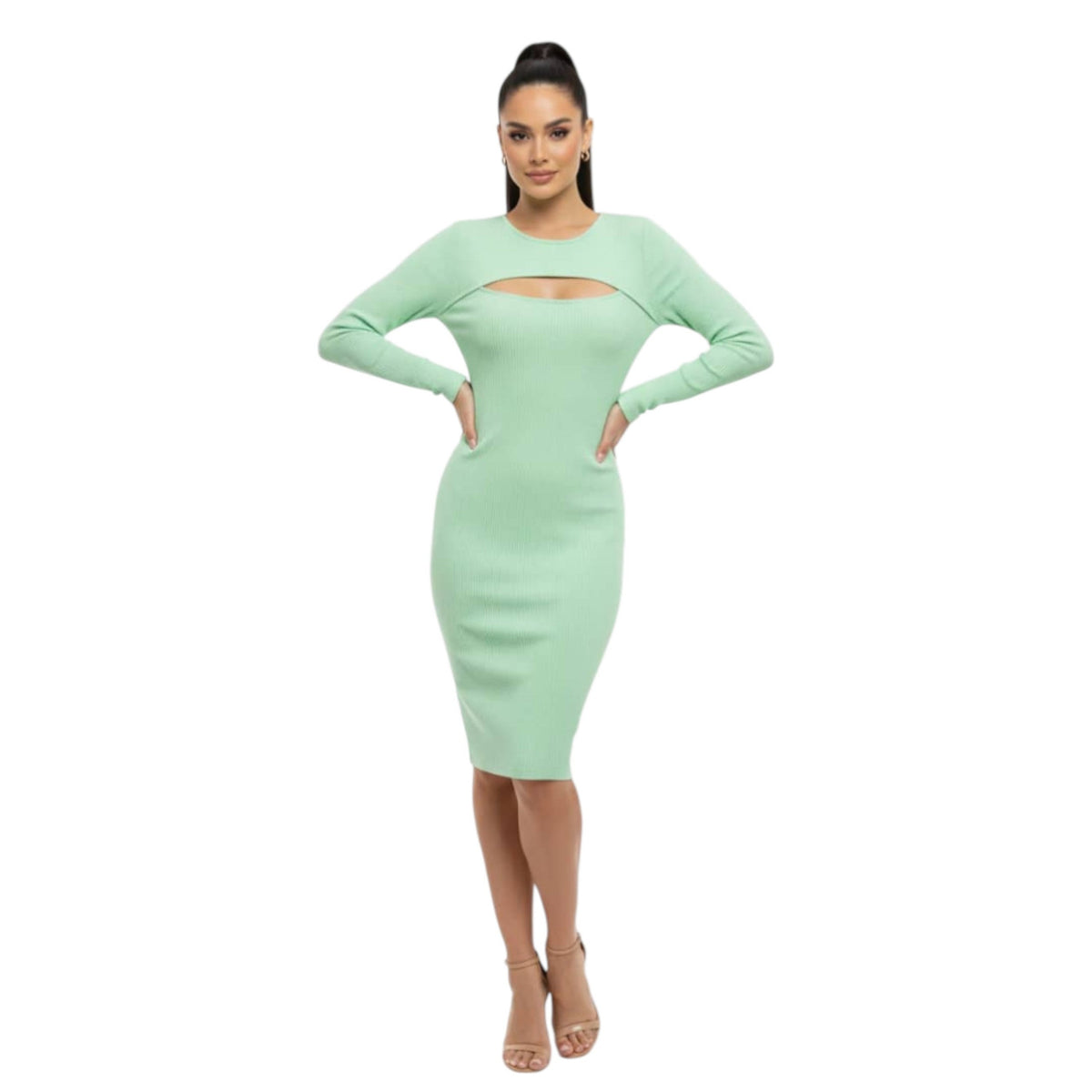Women's Ribbed Dress,Light Green