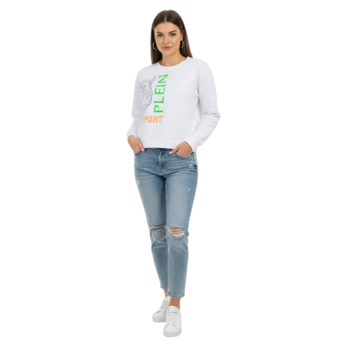 Women's Brand Logo Printed Sweaters,White