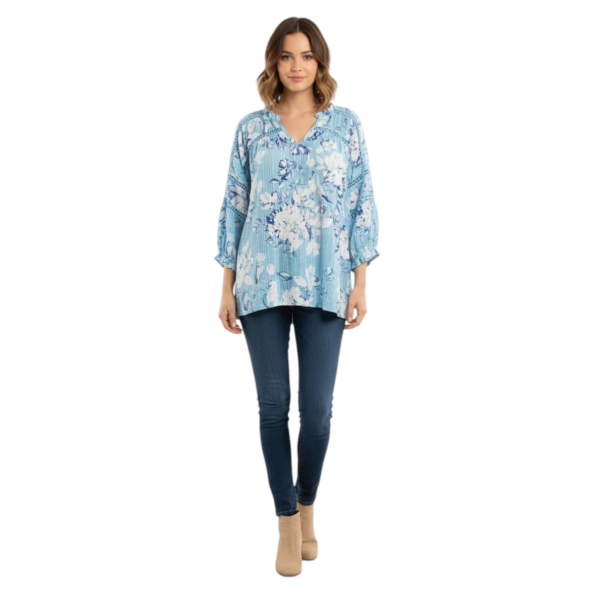Women's Floral Printed Top,Blue