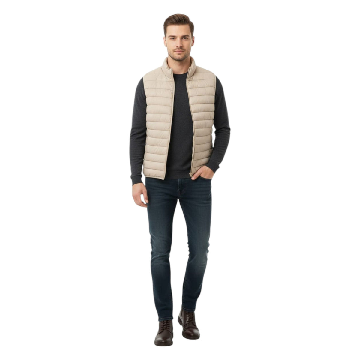 Men's Quilted Vest,Beige