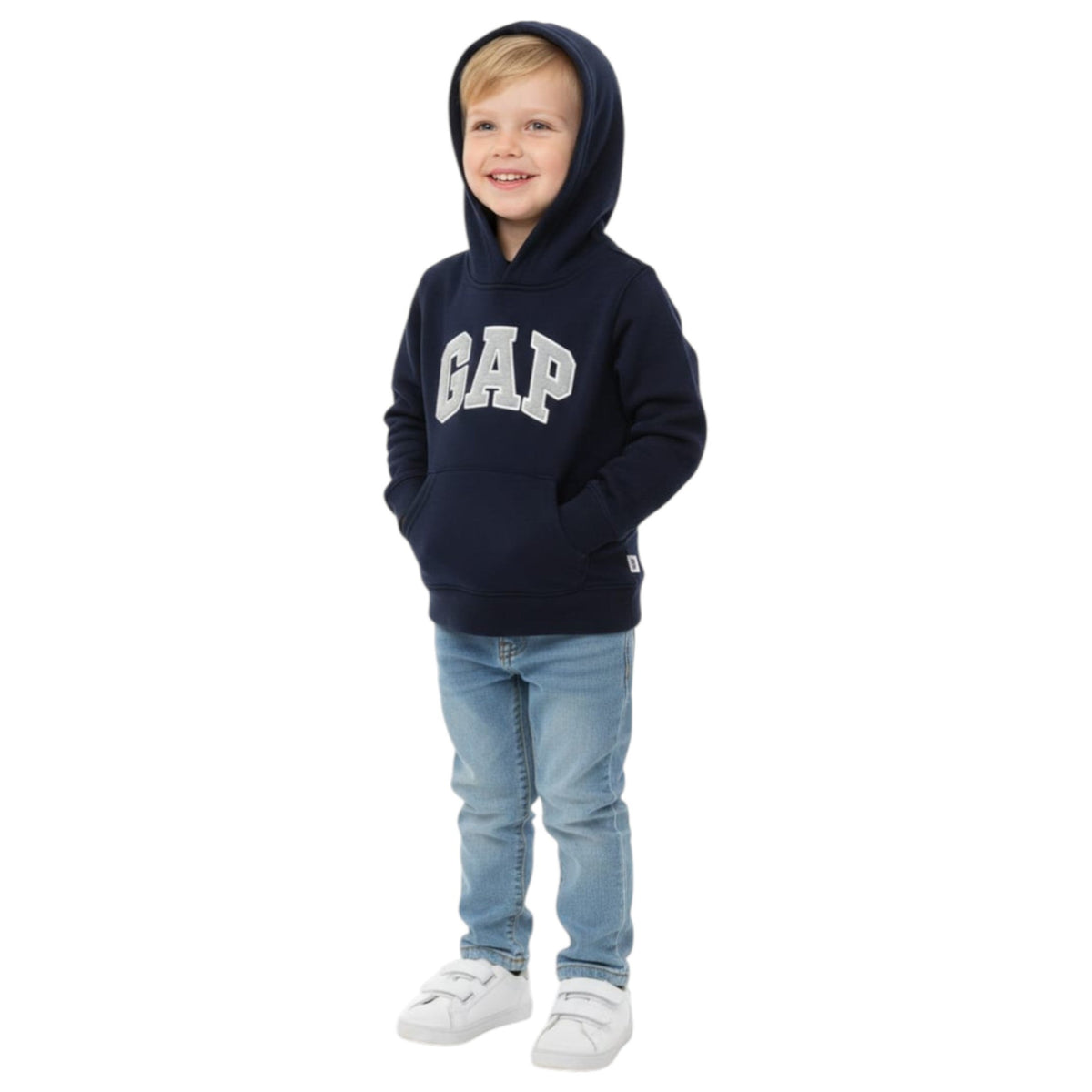 Kids Boy's Brand Logo Printed Hoodie,Navy