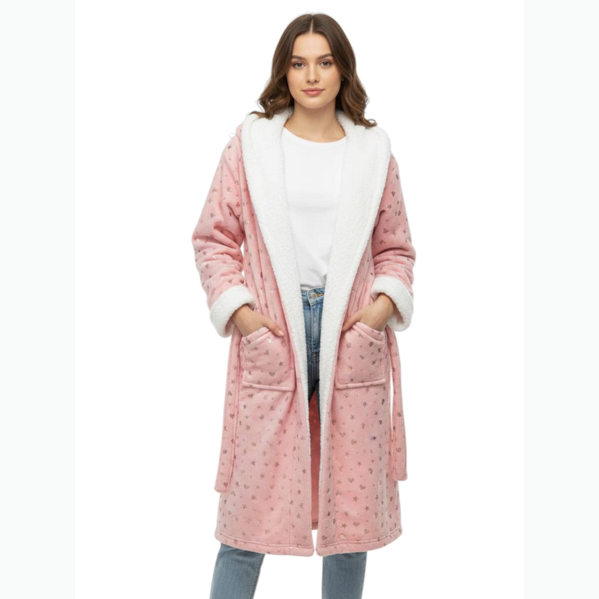 Women's Printed Robe,Light Pink