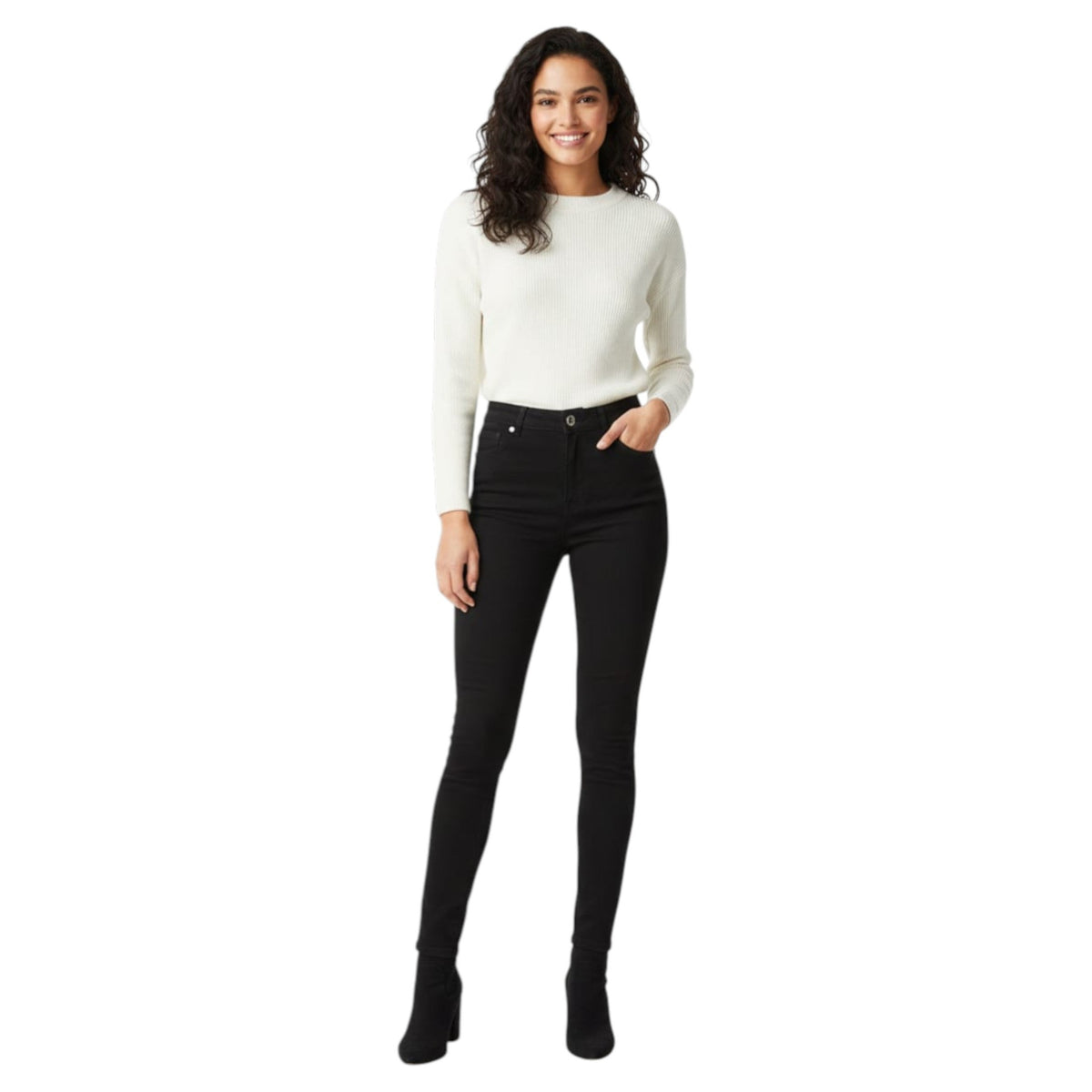Women's Plain Solid Jeans,Black