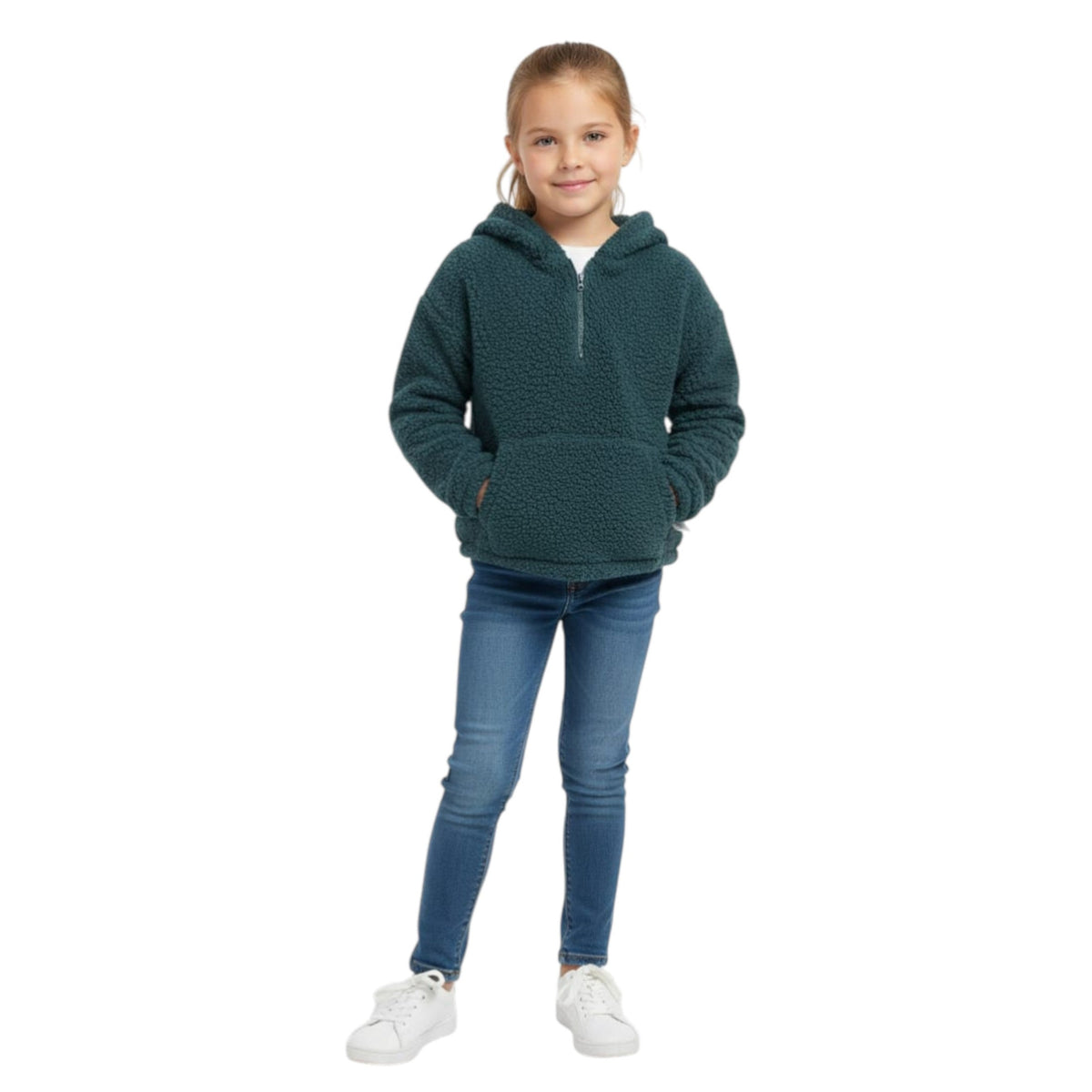 Kids Girl's Plain Faux Fur Hoodie,Navy