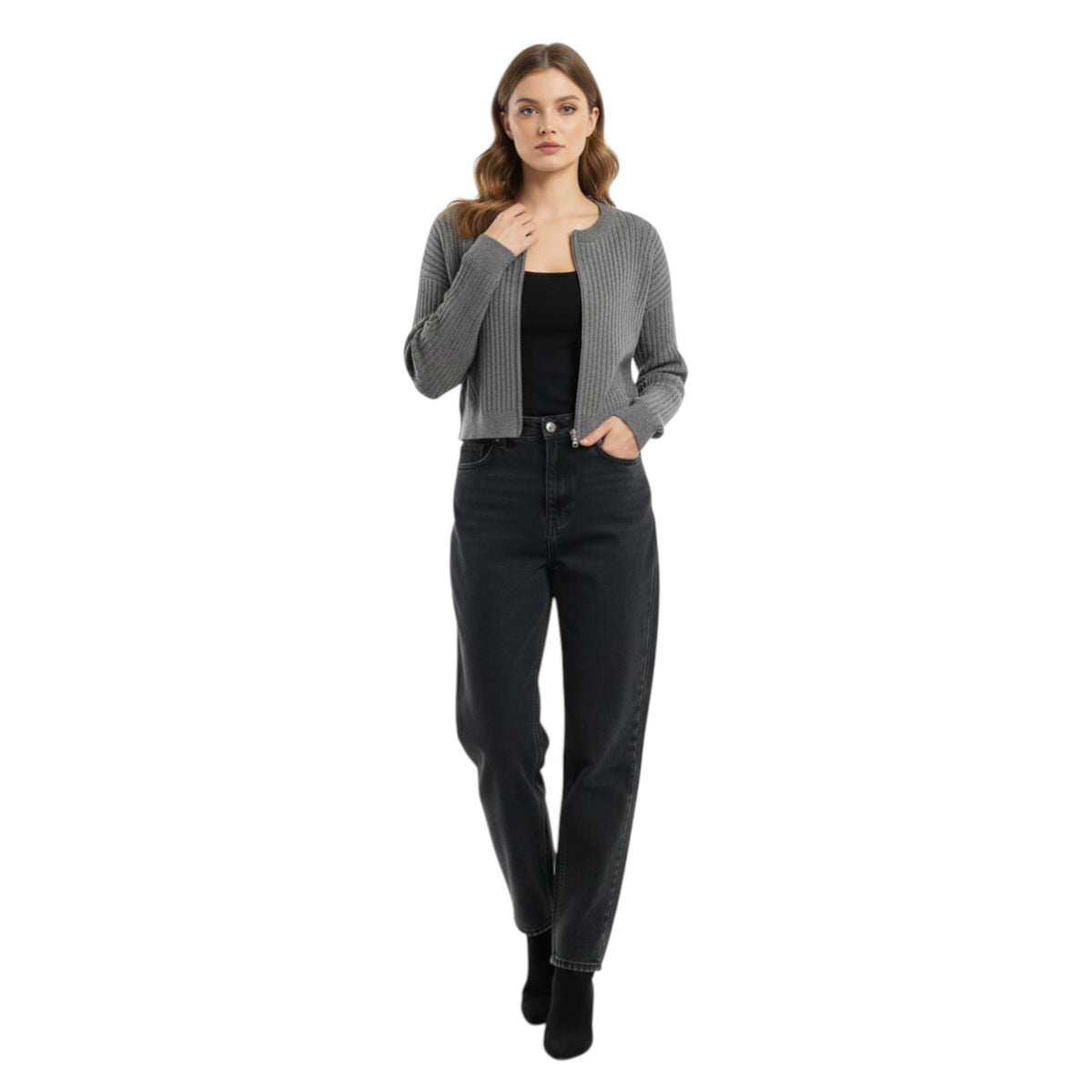 Women's Ribbed Top,Grey