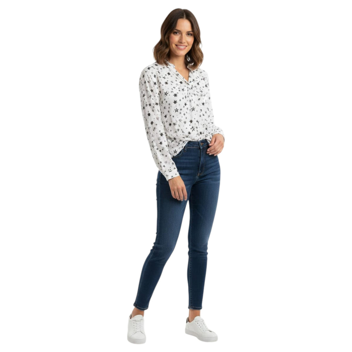 Women's Starss Printed Top,White