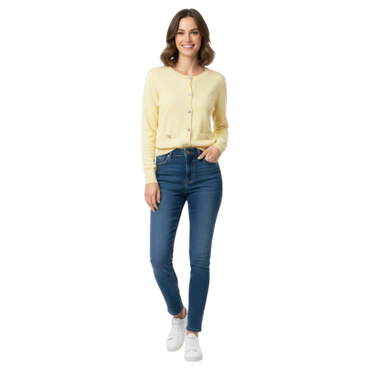 Women's Plain Solid Cardigan,Yellow