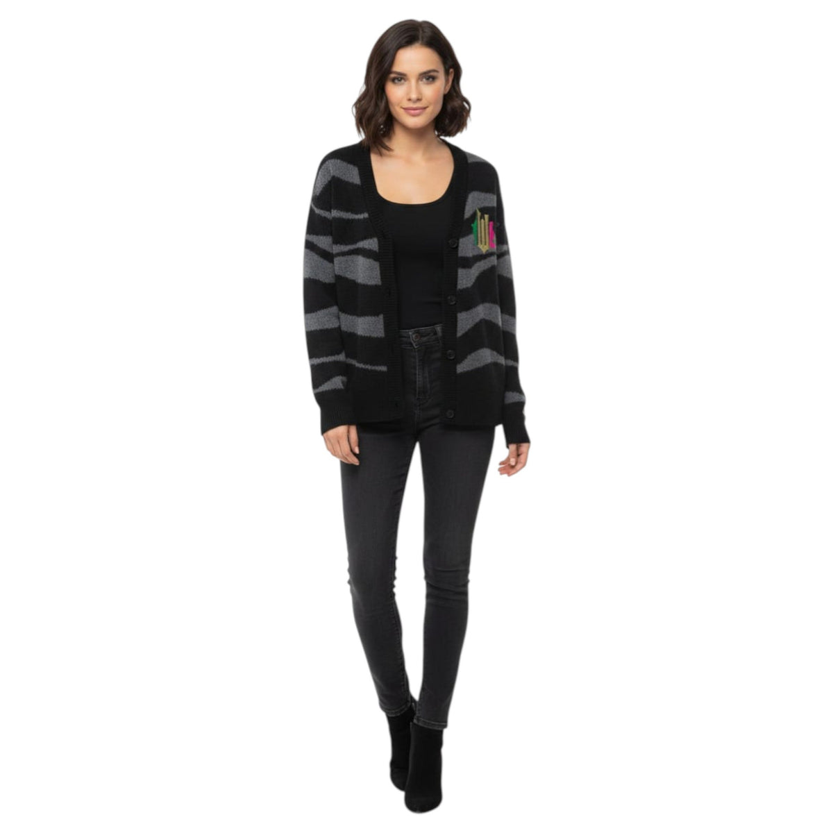 Women's Colorblocked Cardigan,Black/Grey
