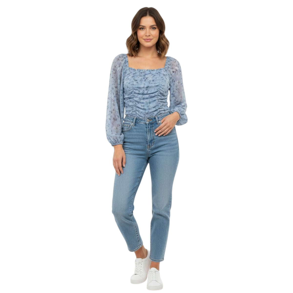 Women's Floral Printed Top,Light Blue