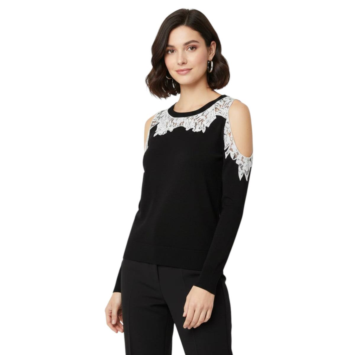 Women's Floral Lace Printed Top,Black
