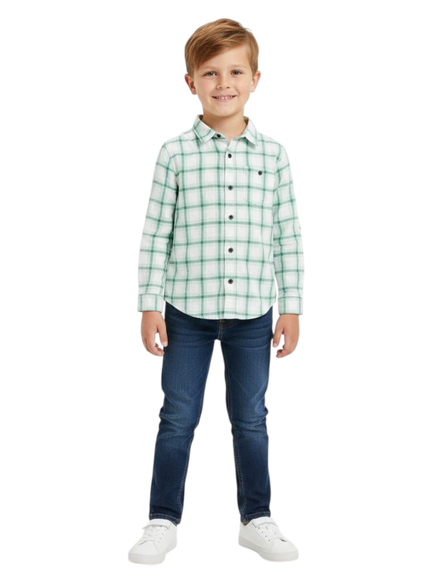 Kids Boy's Plaid Chemise,Light Green
