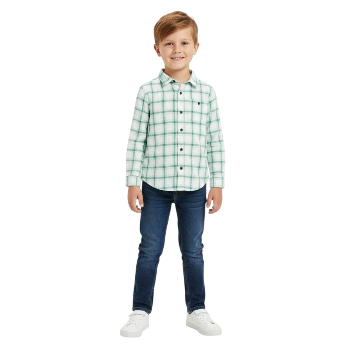 Kids Boy's Plaid Chemise,Light Green