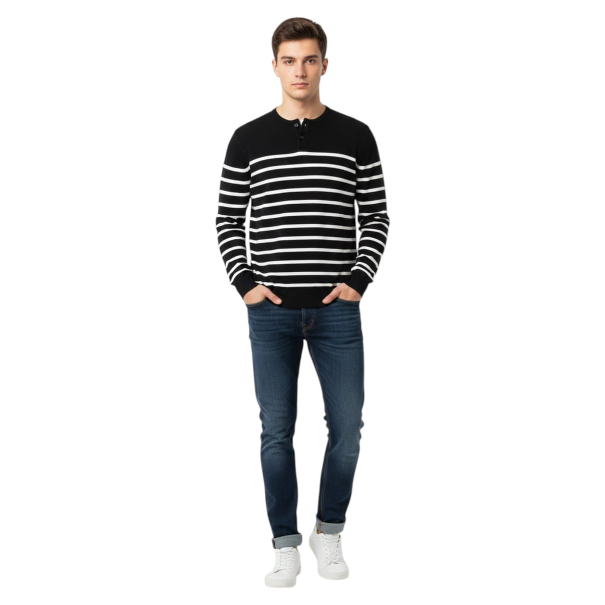 Men's Striped Sweaters,Black/White
