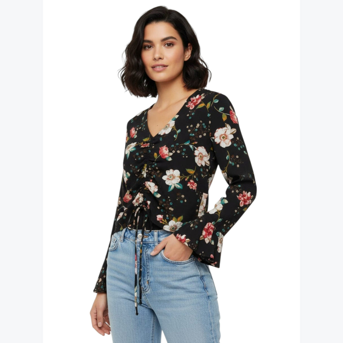 Women's Floral Printed Top,Black