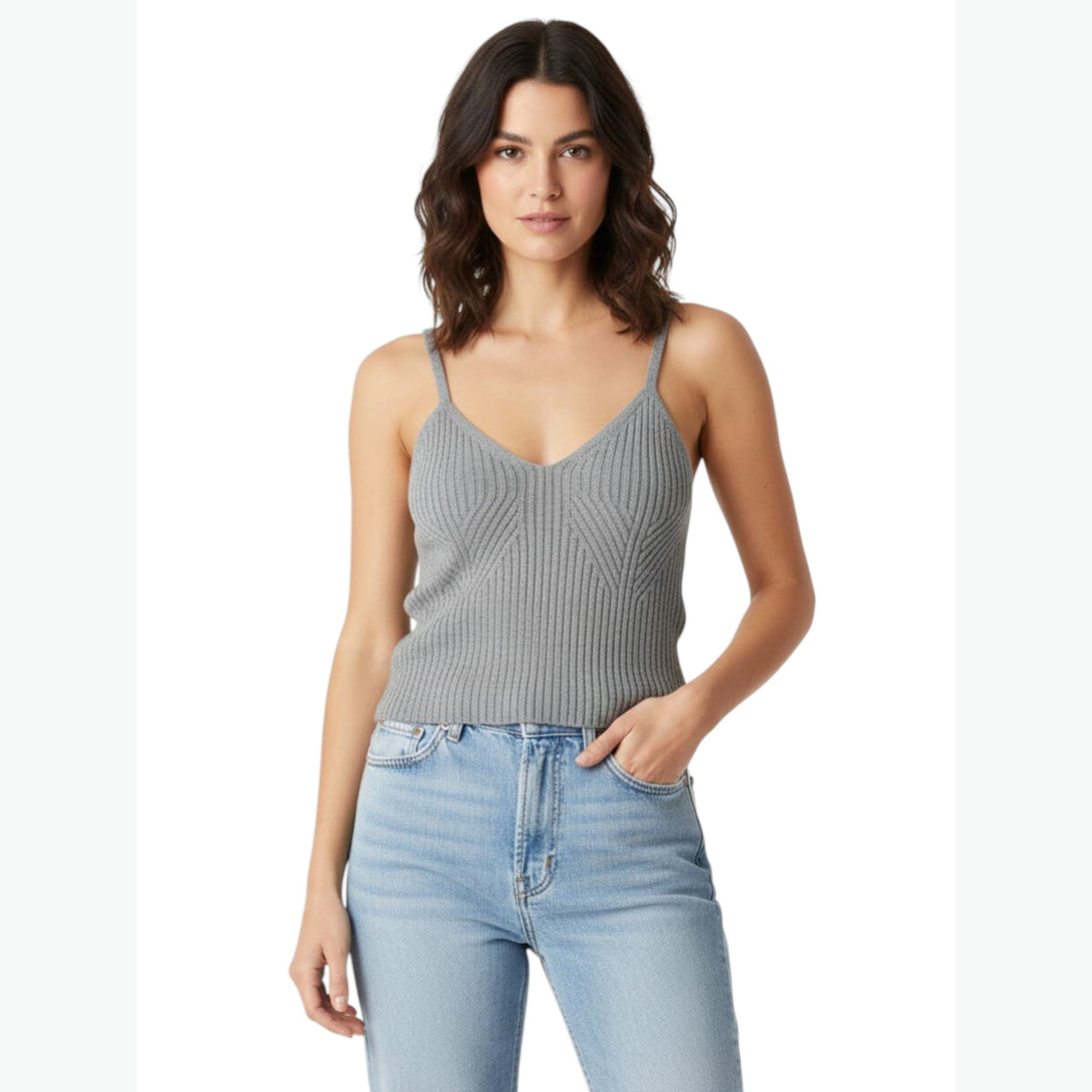 Women's Ribbed Top,Grey