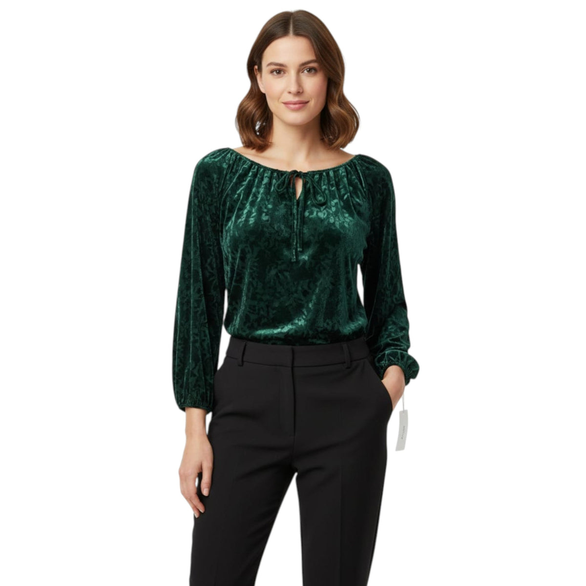Women's Printed Velvet Top,Dark Green
