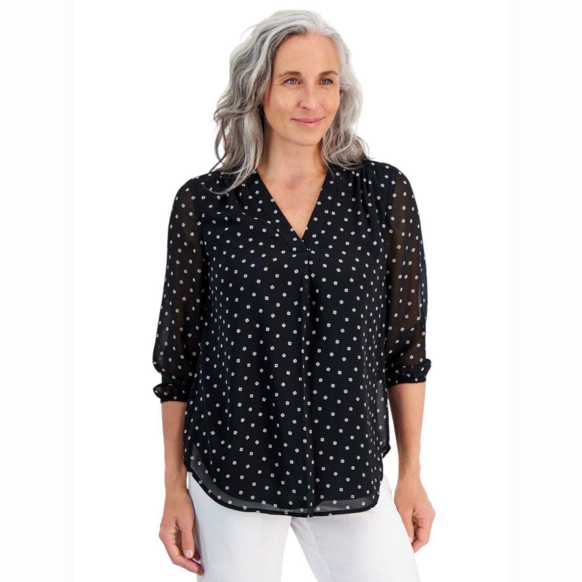 Women's Printed Top,Black/White