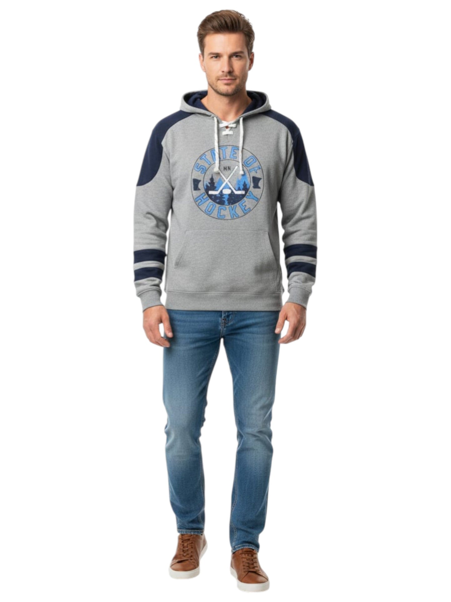 Men's Brand Logo Printed Hoodie,Grey