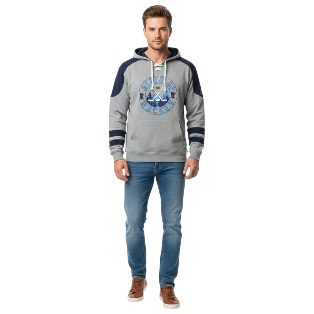 Men's Brand Logo Printed Hoodie,Grey
