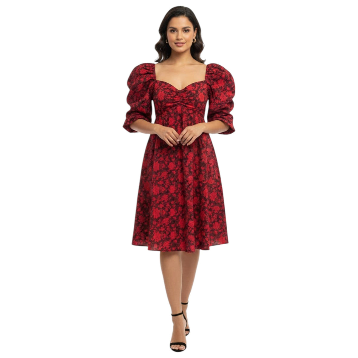 Women's Floral Printed Dress Open Back,Red