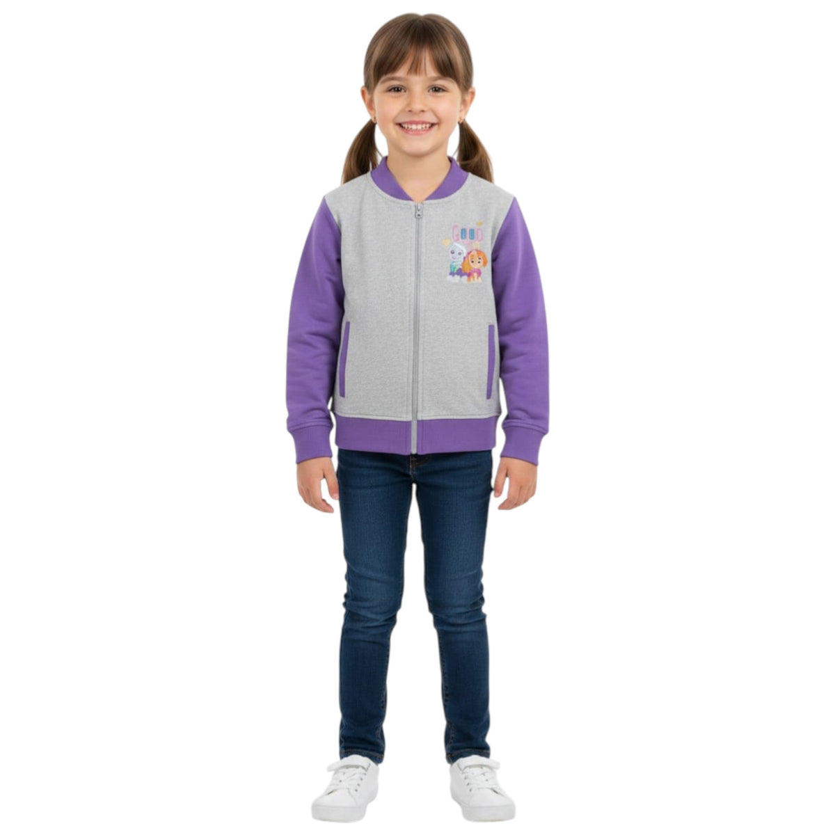 Kids Girl's Printed Sweaters,Grey/Purple