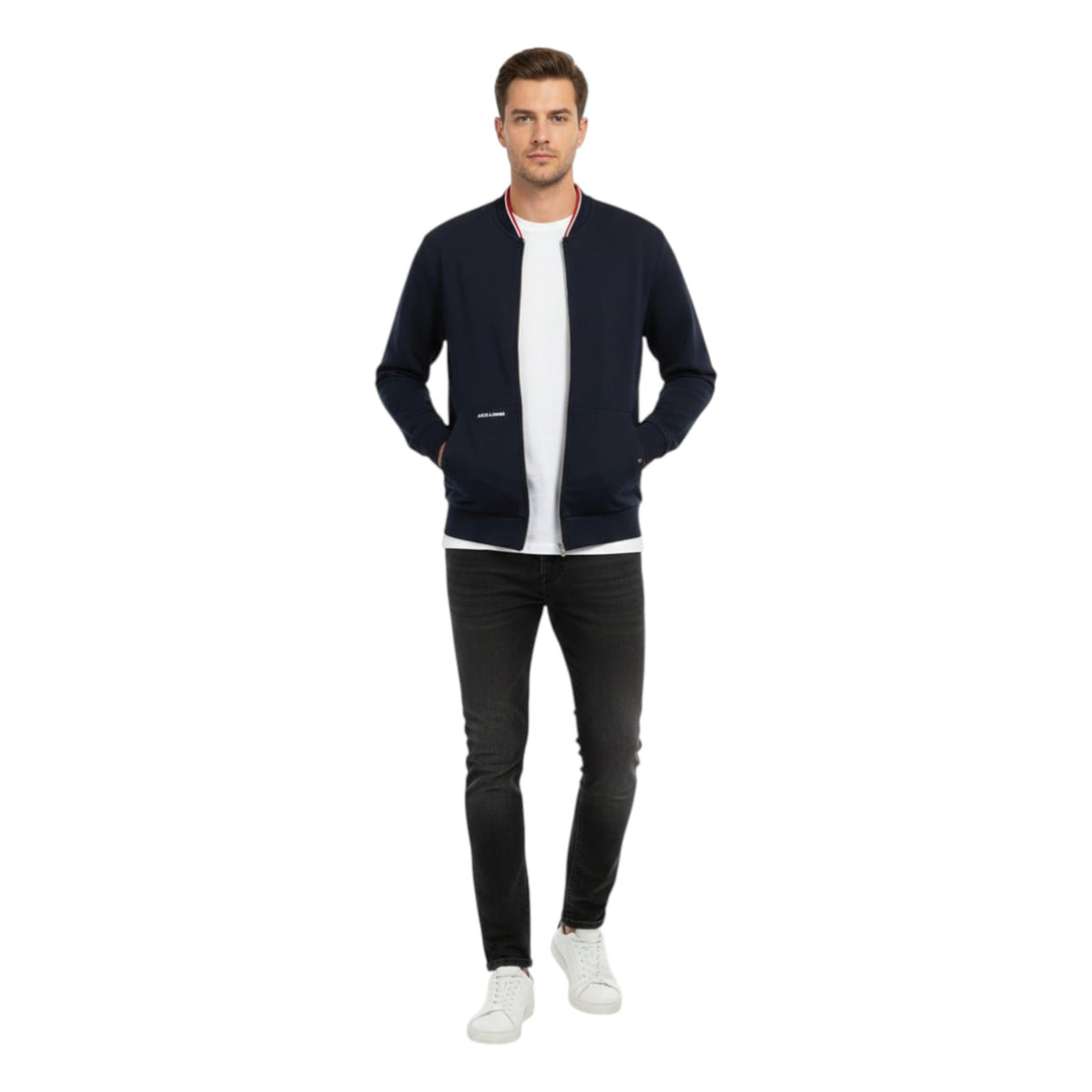 Men's Plain Solid Jacket,Navy
