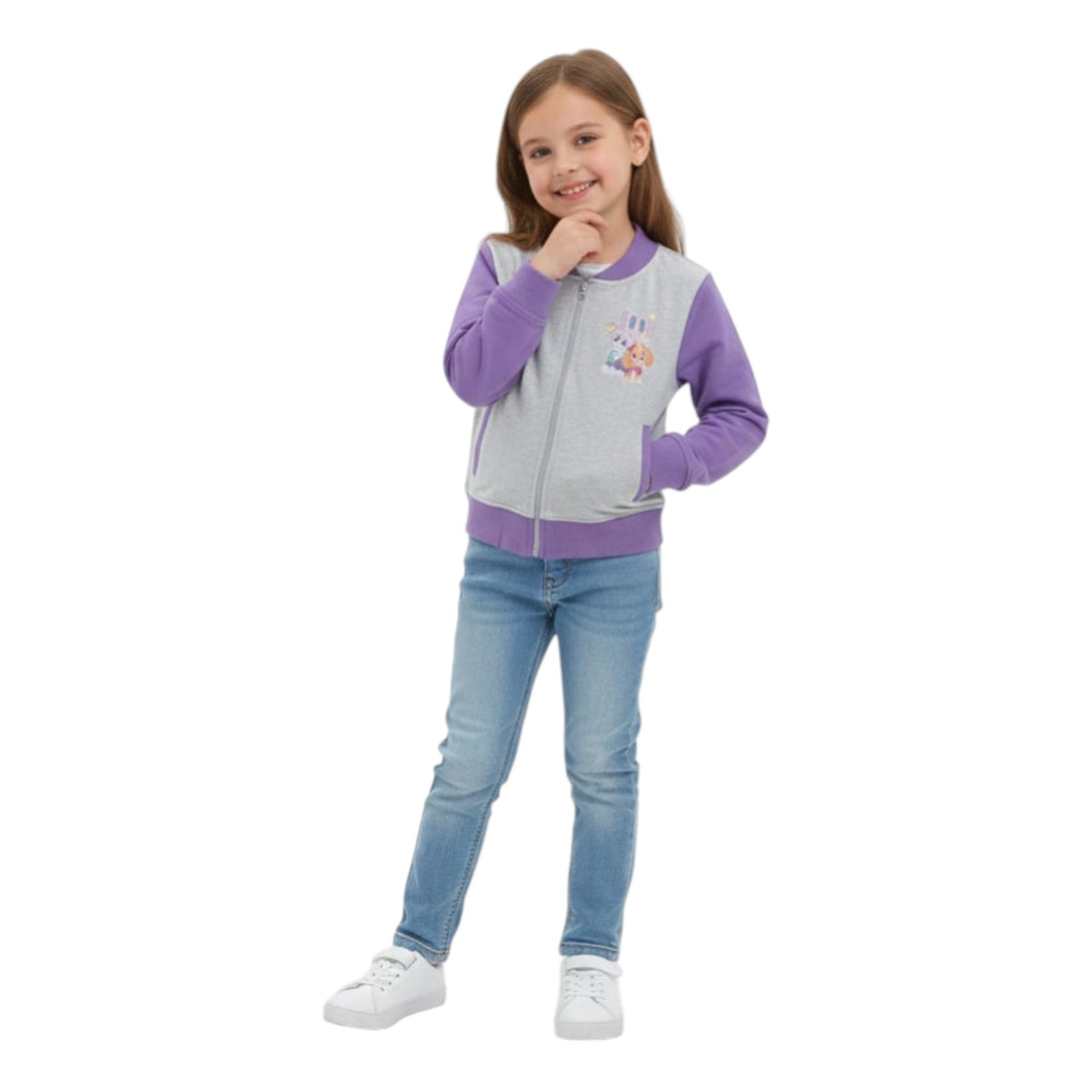 Kids Girl's Printed Sweaters,Grey/Purple