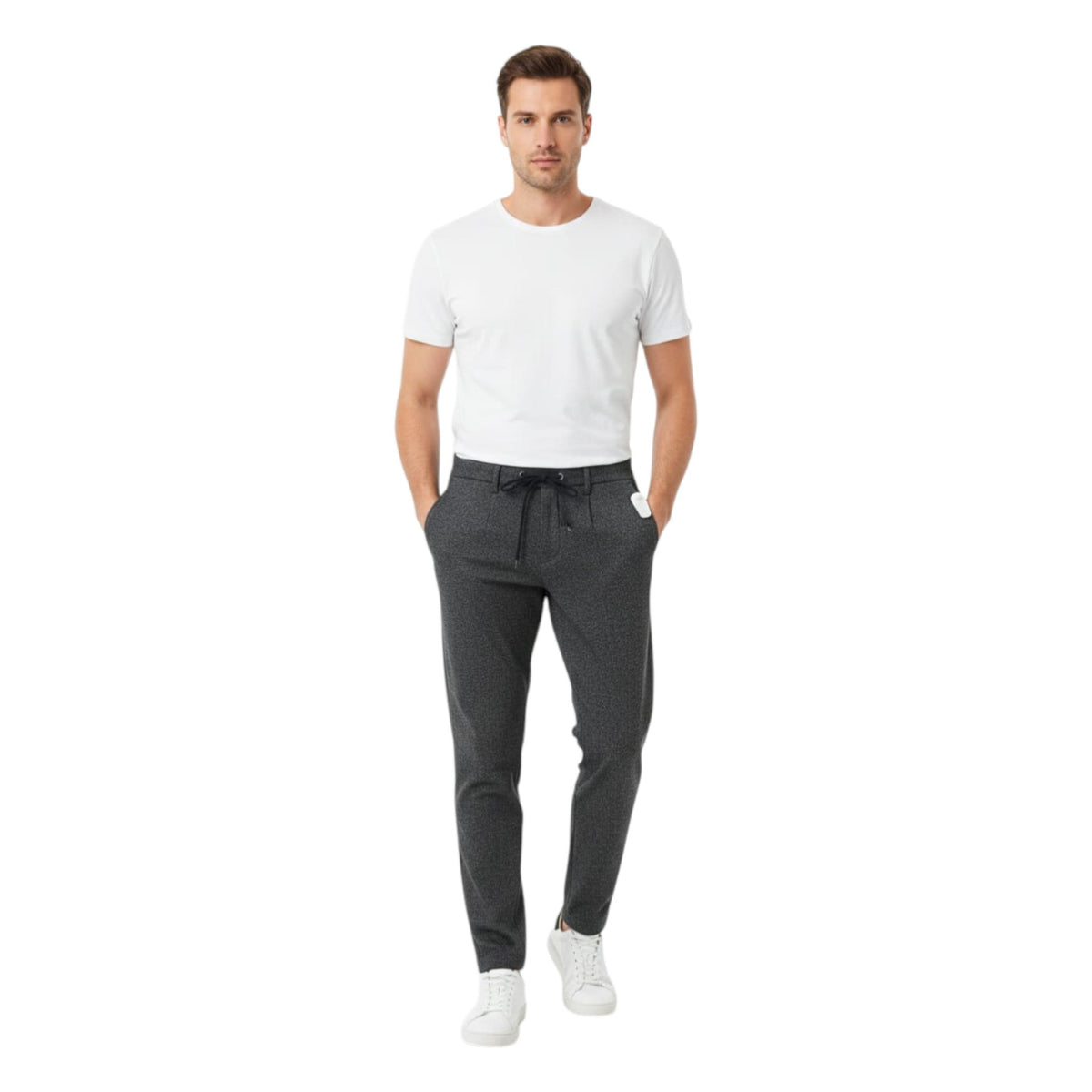 Men's Plain Solid Classic Pant,Black/White
