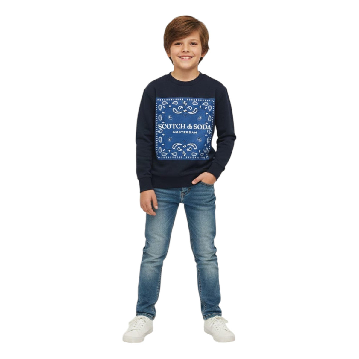 Kids Boy's Brand Logo Printed Sweaters,Navy