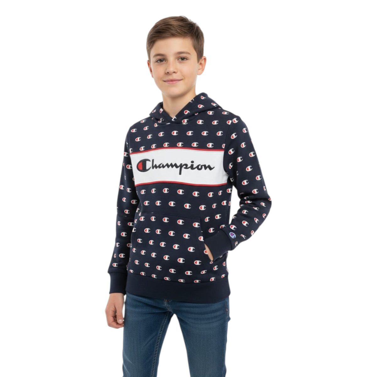 Kids Boy's Brand Logo Printed Hoodie,Navy