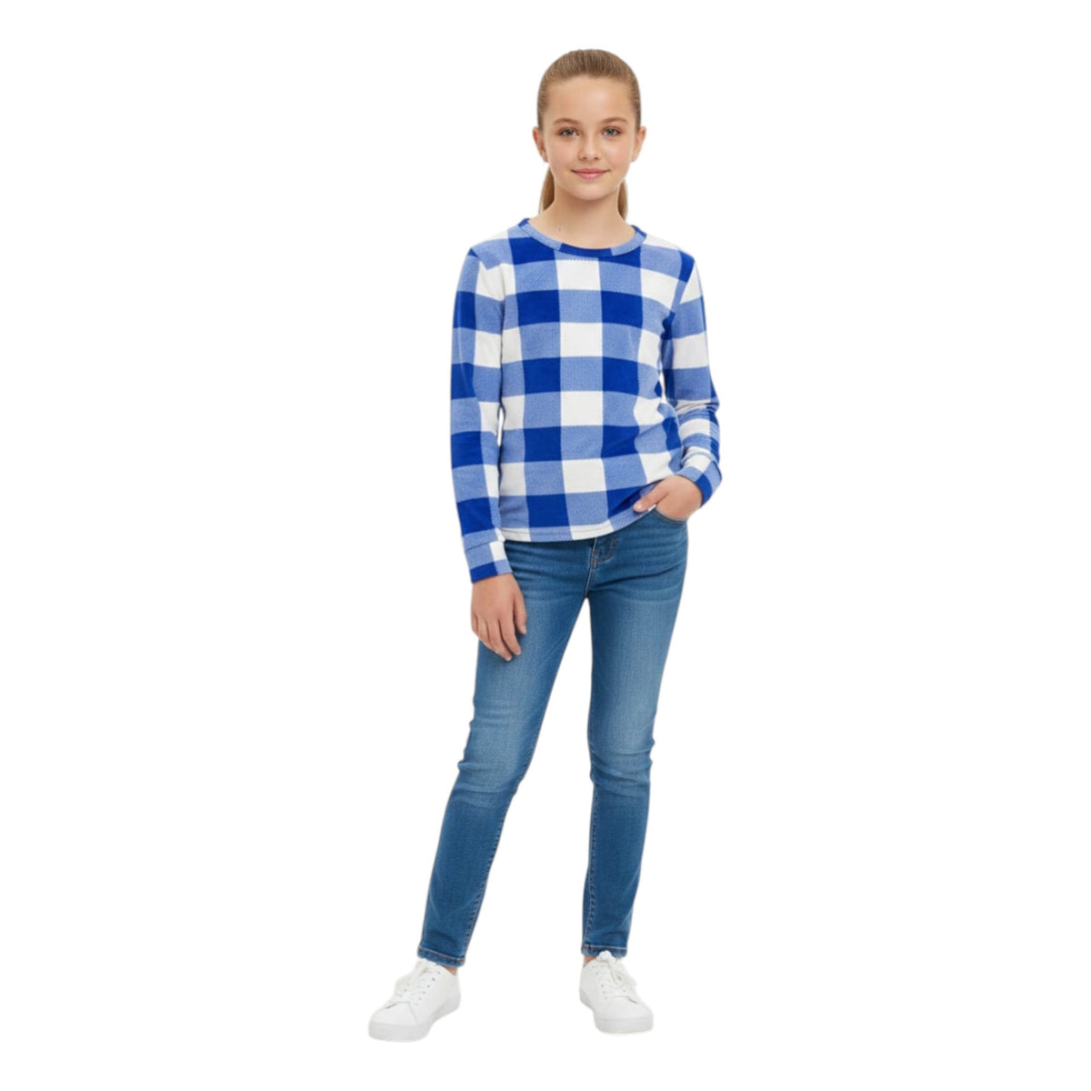 Kids Girl's Plaid Top,Blue/White